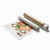 Extra large rolled print featuring an assortment of detailed floral designs in soft pastel colors.