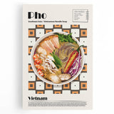 Black and white large art print of various food dishes on stretched canvas, suitable for kitchen wall art.