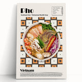 Large black and white stretched canvas of various food dishes, ideal for kitchen wall art.