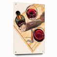 Large abstract wall art on acrylic glass depicting assorted beverages in vibrant colors, ideal for dining room decor.