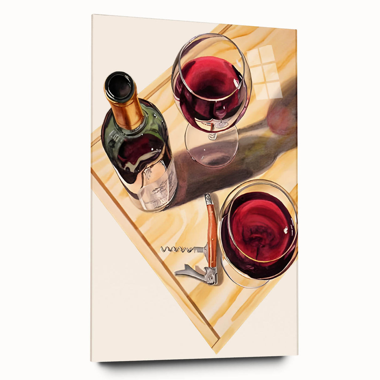 Large abstract wall art in vibrant colors on acrylic glass, suitable for bedroom or dining room decor.
