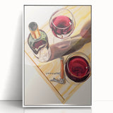 Mid-century modernist art featuring a stylized food and drinks motif in pastel shades on white acrylic.