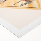 Art deco poster featuring a stylized cocktail glass in muted gold and black tones on rolled canvas.