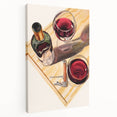 Large stretched canvas featuring a colorful illustration of various fruits and beverages, ideal for kitchen wall art.