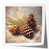 Festive Canvas Art - Rustic Pinecones Winter Scene Holiday Wall Print
