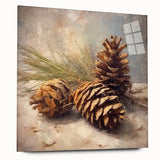 Festive Canvas Art - Rustic Pinecones Winter Scene Holiday Wall Print