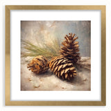 Festive Canvas Art - Rustic Pinecones Winter Scene Holiday Wall Print