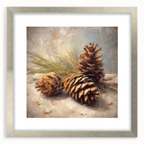 Festive Canvas Art - Rustic Pinecones Winter Scene Holiday Wall Print