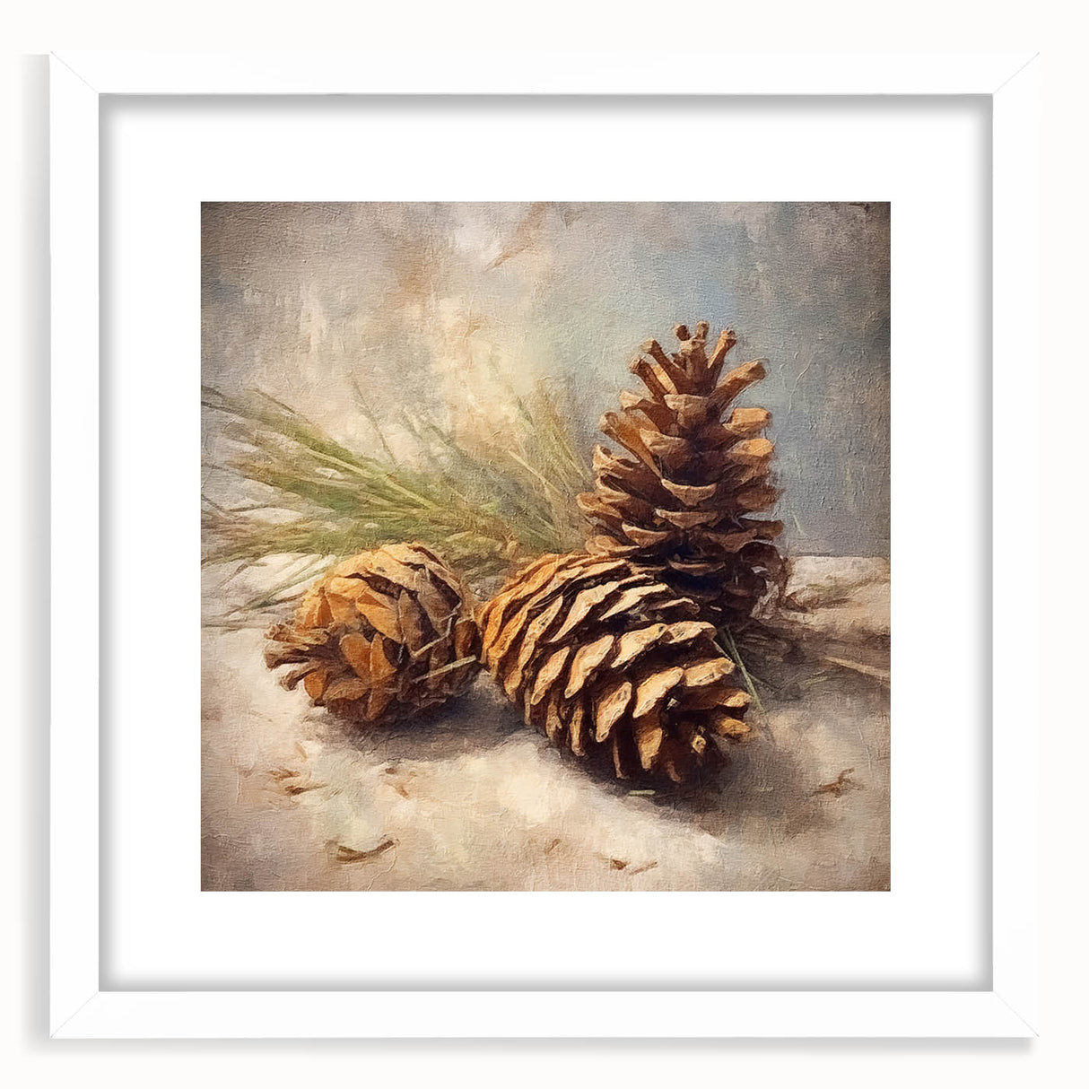 Festive Canvas Art - Rustic Pinecones Winter Scene Holiday Wall Print