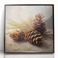 Festive Canvas Art - Rustic Pinecones Winter Scene Holiday Wall Print