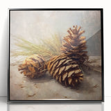 Festive Canvas Art - Rustic Pinecones Winter Scene Holiday Wall Print