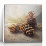 Festive Canvas Art - Rustic Pinecones Winter Scene Holiday Wall Print