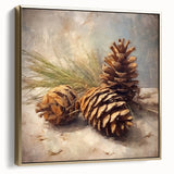 Festive Canvas Art - Rustic Pinecones Winter Scene Holiday Wall Print