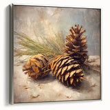 Festive Canvas Art - Rustic Pinecones Winter Scene Holiday Wall Print