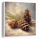 Festive Canvas Art - Rustic Pinecones Winter Scene Holiday Wall Print