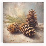 Festive Canvas Art - Rustic Pinecones Winter Scene Holiday Wall Print