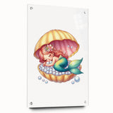 Girls Room Wall Art - Sleeping Mermaid in Seashell Kids Decor