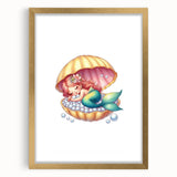 Girls Room Wall Art - Sleeping Mermaid in Seashell Kids Decor