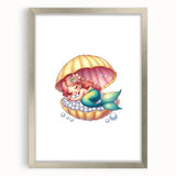 Girls Room Wall Art - Sleeping Mermaid in Seashell Kids Decor