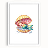 Girls Room Wall Art - Sleeping Mermaid in Seashell Kids Decor