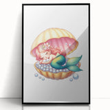 Girls Room Wall Art - Sleeping Mermaid in Seashell Kids Decor