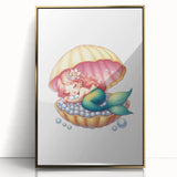 Girls Room Wall Art - Sleeping Mermaid in Seashell Kids Decor