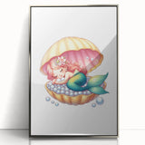 Girls Room Wall Art - Sleeping Mermaid in Seashell Kids Decor