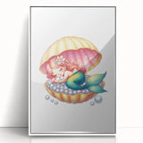 Girls Room Wall Art - Sleeping Mermaid in Seashell Kids Decor