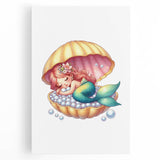 Girls Room Wall Art - Sleeping Mermaid in Seashell Kids Decor