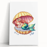 Girls Room Wall Art - Sleeping Mermaid in Seashell Kids Decor