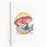 Girls Room Wall Art - Sleeping Mermaid in Seashell Kids Decor