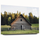 Acrylic glass display of a landscape barn scene, showcasing vibrant colors and intricate details, viewed from the side without pins, perfect for home decor.