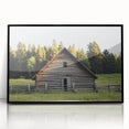 Framed acrylic wall art featuring a landscape design of a rustic barn, showcasing vibrant colors and intricate details, perfect for home decor enhancement.