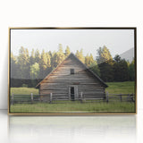 Framed acrylic artwork showcasing a vibrant landscape of a rustic barn under a clear blue sky, highlighting rich colors and natural scenery, perfect for home decor.
