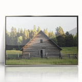 Framed acrylic artwork showcasing a vibrant landscape with a rustic barn, presented in a silver frame. Ideal for adding charm to home decor or office spaces.