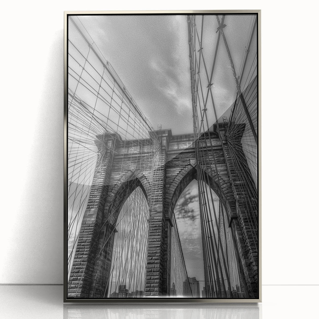 Framed landscape artwork showcasing a stunning silver bridge against a serene backdrop, perfect for home decor and modern art enthusiasts. Ideal for elevating interior spaces with a touch of elegance and sophistication.