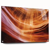 Acrylic wall art depicting a colorful canyon landscape, showcased from a side view with pins for mounting, perfect for enhancing modern interior decor.