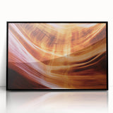 Framed acrylic artwork showcasing a stunning landscape of canyons with vibrant colors, set in a sleek black frame, perfect for modern home decor.