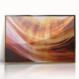 Framed acrylic artwork depicting a vibrant landscape of canyons in rich gold tones, showcasing intricate details and textures, ideal for modern home decor.