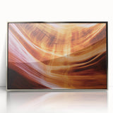 Framed acrylic artwork showcasing a vibrant landscape of canyons, featuring rich earthy tones and dramatic cliffs, perfect for enhancing modern home decor.