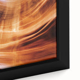 Close-up of a framed landscape canvas showcasing vibrant canyons with rich colors and intricate details, perfect for enhancing home decor and creating a natural ambiance.