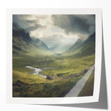 Landscape wall art print showcasing a serene countryside scene with rolling hills and vibrant greenery, designed to enhance home decor and evoke tranquility.