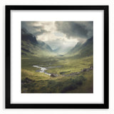 Framed landscape countryside wall art in black frame with matting, showcasing serene rural scenery and vibrant colors, perfect for home decor.