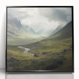 Framed landscape wall art depicting a serene countryside scene with lush greenery and a clear blue sky, featuring a sleek black frame that enhances its aesthetic appeal. Perfect for home decor to add a touch of nature-inspired elegance.