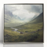 Framed acrylic wall art depicting a serene countryside landscape, showcasing vibrant green fields and a clear blue sky, perfect for home decor.