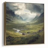 Framed canvas wall art depicting a serene countryside landscape in soft silver and gold tones, ideal for enhancing home decor with a touch of elegance.