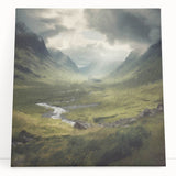 Landscape countryside wall art on stretched canvas, depicting lush green fields and a serene sky, perfect for home decor and nature enthusiasts.