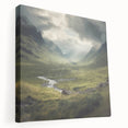 Stretched canvas wall art showcasing a serene countryside landscape with vibrant greens and soft blue skies, ideal for enhancing home decor.