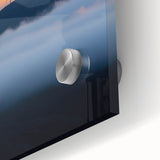 Close-up of vibrant acrylic landscape artwork depicting a serene countryside scene, showcasing lush green fields and a clear blue sky, ideal for home decor.