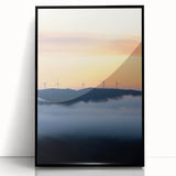 Framed acrylic artwork showcasing a serene countryside landscape with vibrant greens and rolling hills, elegantly displayed in a sleek black frame, ideal for home decor.